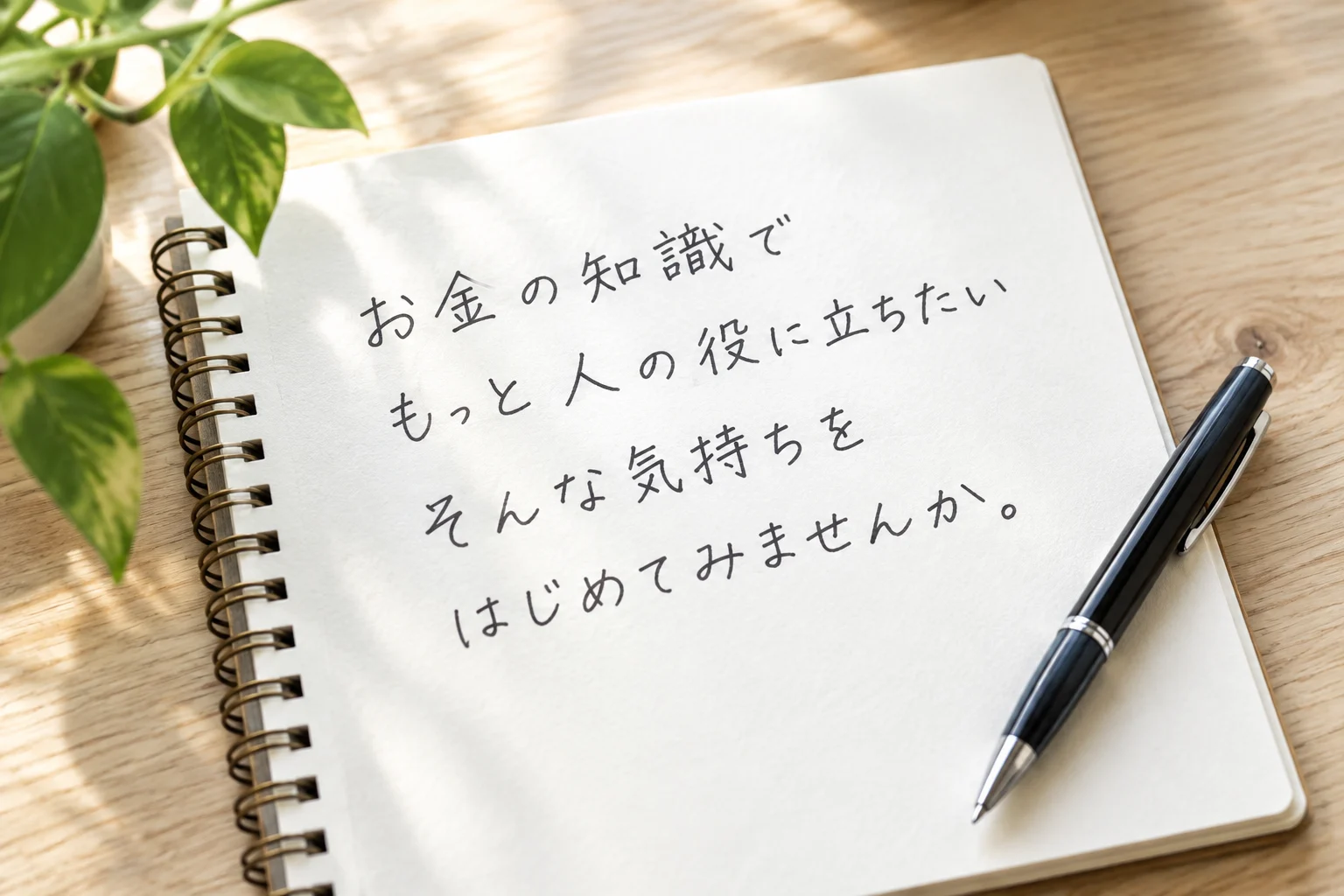 お金の知識で人の役に立ちたいという思いを書いたノート